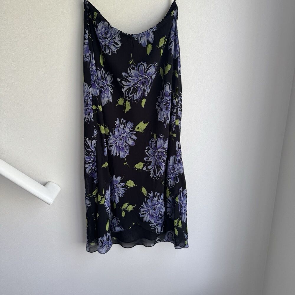 Vintage Assymetrical Chiffon Black‎ And Floral Mid Length  Women's Skirt Size 12